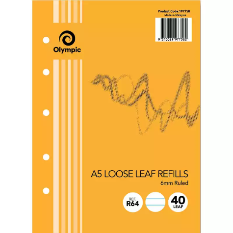 Picture of OLYMPIC R64 A5 LOOSE LEAF REFILL 5 HOLES 6MM RULED 55GSM 80 PAGE WHITE