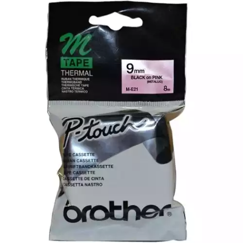 Picture of BROTHER M-E21 NON LAMINATED LABELLING TAPE 9MM BLACK ON PINK