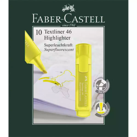 Picture of FABER-CASTELL TEXTLINER ICE HIGHLIGHTER CHISEL YELLOW BOX 10