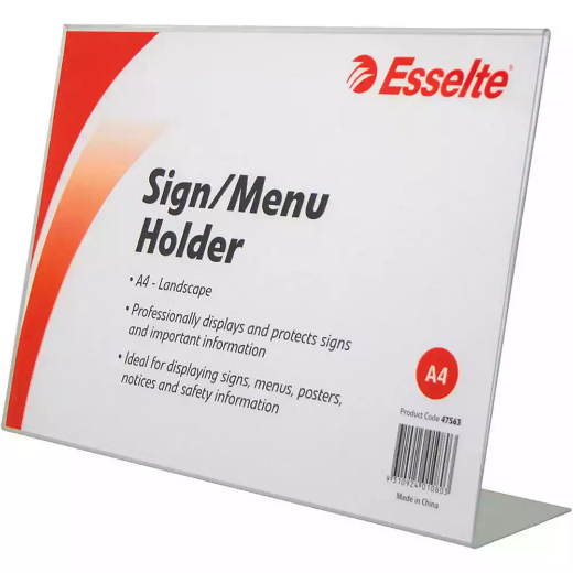 Picture of ESSELTE SIGN / MENU HOLDER SLANTED LANDSCAPE A4 CLEAR