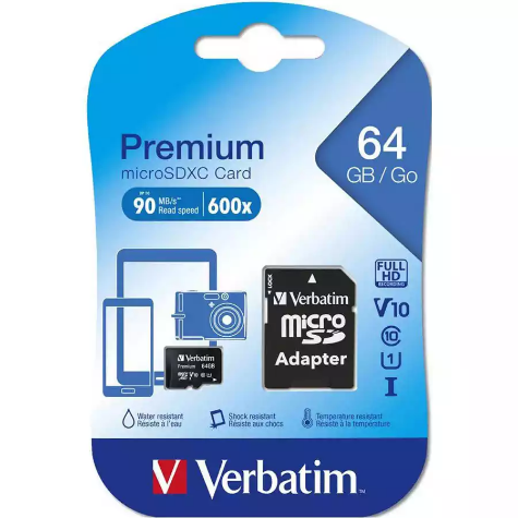 Picture of VERBATIM MICROSD CARD WITH ADAPTER 64GB BLACK