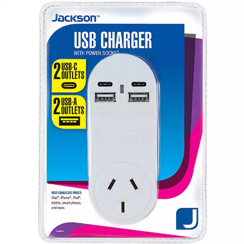 Picture of JACKSON CHARGER MAINS POWER OUTLET 2 X USB-A / 2 X USB-C WHITE