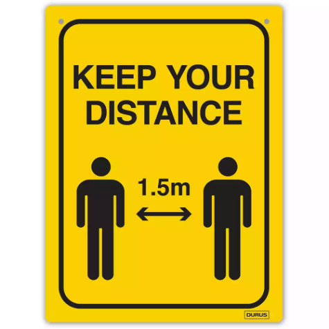 Picture of DURUS WALL SIGN SOCIAL DISTANCE RECTANGLE 225 X 300MM BLACK/YELLOW