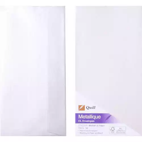 Picture of QUILL DL METALLIQUE ENVELOPES PLAINFACE STRIP SEAL 80GSM 110 X 220MM PEARL PACK 10