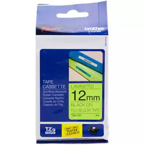 Picture of BROTHER TZE-C31 LAMINATED LABELLING TAPE 12MM BLACK ON FLURO YELLOW