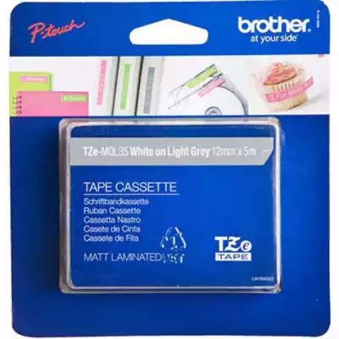 Picture of BROTHER TZE-MQL35 LABELLING TAPE 12MM WHITE ON LIGHT GREY