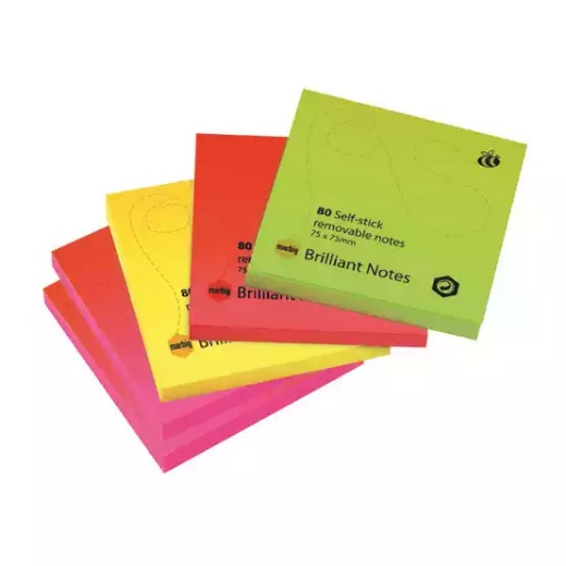 Picture of MARBIG BRILLIANT NOTES REPOSITIONABLE 75 X 75MM ASSORTED PACK 5