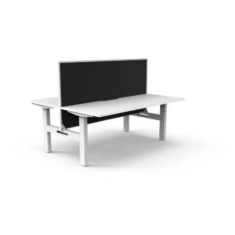 Picture of RAPIDLINE BOOST STATIC DOUBLE SIDED WORKSTATION WITH SCREEN 1500MM NATURAL WHITE TOP / WHITE FRAME / BLACK SCREEN