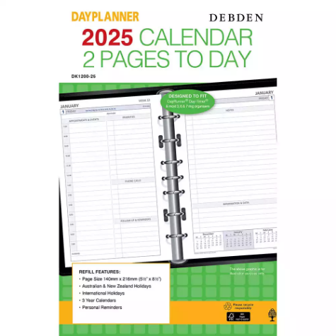 Picture of DEBDEN DAYPLANNER DK1200 DESK EDITION REFILL 2 PAGE PER DAY 216 X 140MM WHITE