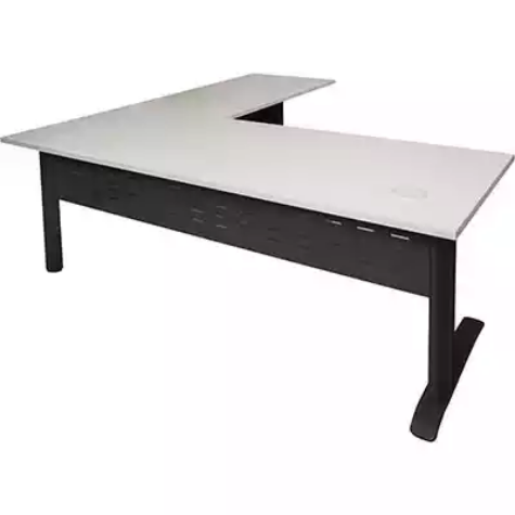 Picture of RAPID SPAN DESK AND RETURN WITH METAL MODESTY PANEL 1800 X 700MM / 1100 X 600MM WHITE/BLACK