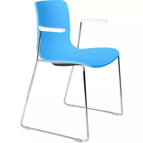 Picture of DAL ACTI CHAIR SLED BASE ARMS WHITE ARM-PADS AND CHROME FRAME OCEAN BLUE POLYPROP SHELL