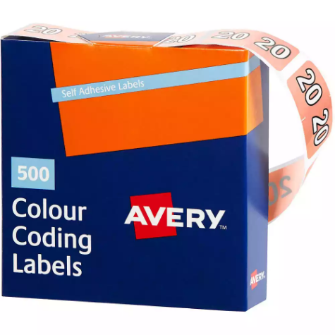 Picture of AVERY 43270 LATERAL FILE LABEL SIDE TAB YEAR CODE 20 25 X 38MM PINK BOX 500