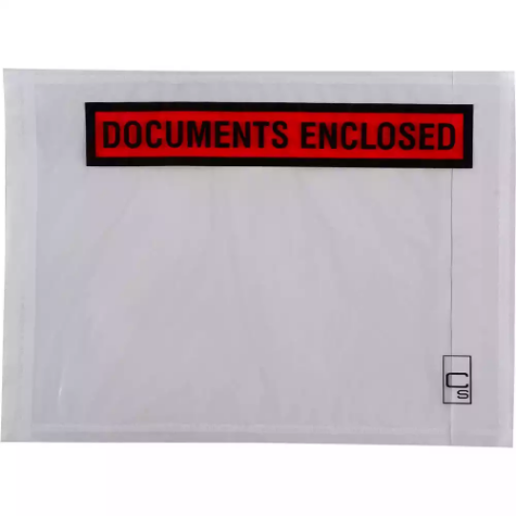 Picture of PACKAGING ENVELOPE (DOCULOPE) DOCUMENTS ENCLOSED 150 X 115MM WHITE/RED BOX 1000