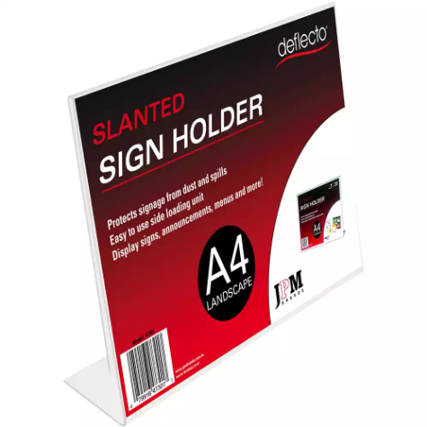 Picture of DEFLECTO SIGN HOLDER SLANTED LANDSCAPE A4 CLEAR