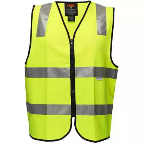 Picture of PRIME MOVER MZ102 HI-VIS VEST ZIPPER CLOSURE REFLECTIVE TAPE YELLOW LARGE