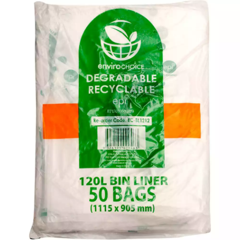 Picture of ENVIROCHOICE BIN LINER DEGRADEABLE LOW DENSITY 120 LITRE CLEAR PACK 50