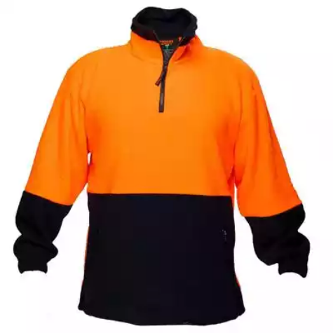 Picture of PRIME MOVER MF115 HI-VIS POLAR FLEECE JUMPER LONG SLEEVE 1/4 ZIP 2-TONE ORANGE NAVY 3XL