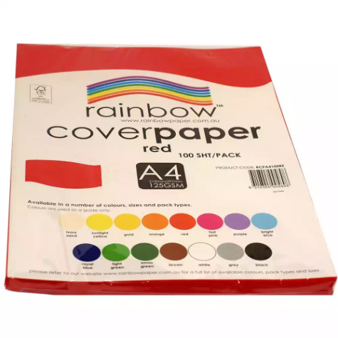 Picture of RAINBOW COVER PAPER 125GSM A4 RED PACK 100