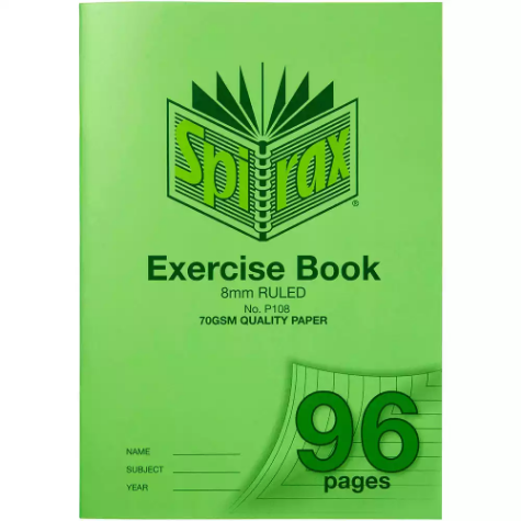 Picture of SPIRAX P108 EXERCISE BOOK 8MM RULED 70GSM 96 PAGE A4 GREEN