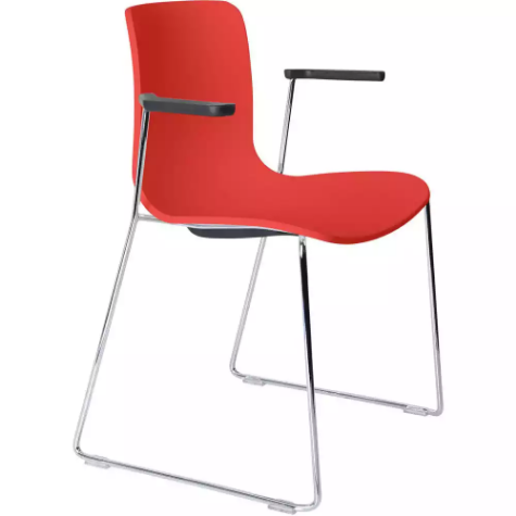 Picture of DAL ACTI CHAIR SLED BASE ARMS BLACK ARM-PADS AND CHROME FRAME RED POLYPROP SHELL