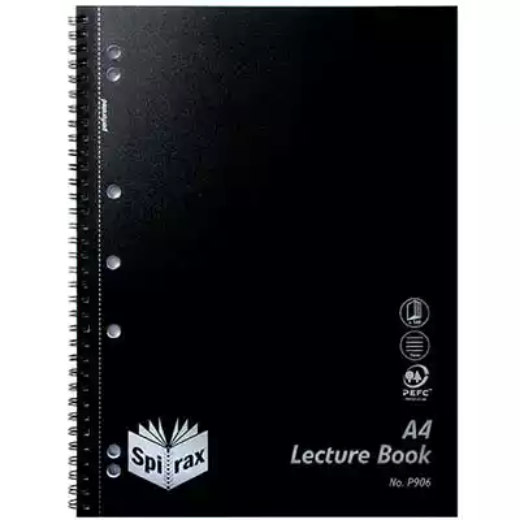 Picture of SPIRAX P906 LECTURE BOOK 7MM RULED 7 HOLE PUNCHED WIRO BOUND A4 BLACK