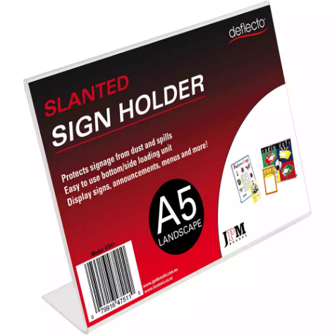 Picture of DEFLECTO SIGN HOLDER SLANTED LANDSCAPE A5 CLEAR