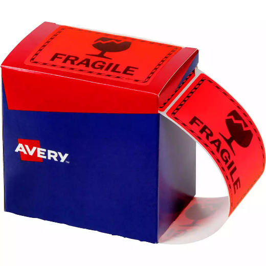 Picture of AVERY 932603 MESSAGE LABEL FRAGILE 75 X 99.6MM FLUORO ORANGE PACK 750