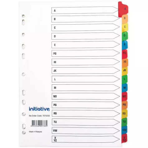 Picture of INITIATIVE INDEX DIVIDERS A4 A-Z TAB COLOURED