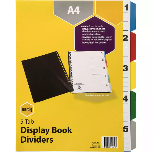 Picture of MARBIG DISPLAY BOOKS DIVIDERS 1-5 TAB A4 ASSORTED