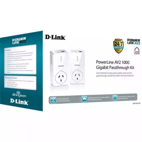 Picture of D-LINK DHP-P601AV POWERLINE AV2 1000 GIGABIT PASSTHROUGH KIT