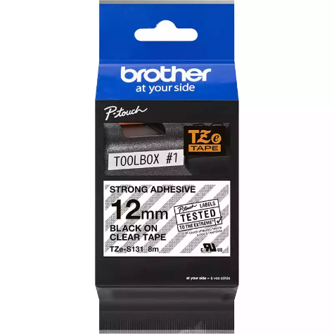 Picture of BROTHER TZE-S131 STRONG ADHESIVE LABELLING TAPE 12MM BLACK ON CLEAR