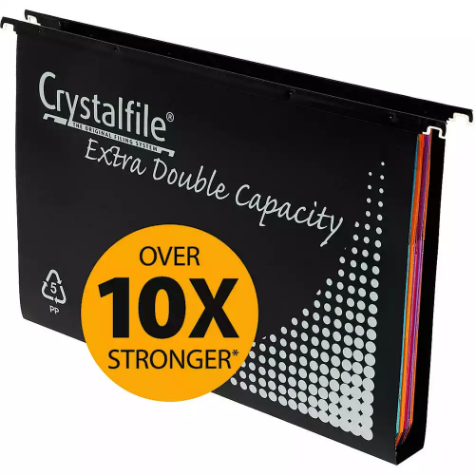 Picture of CRYSTALFILE EXTRA SUSPENSION FILES DOUBLE CAPACITY 30MM PP FOOLSCAP BLACK BOX 10