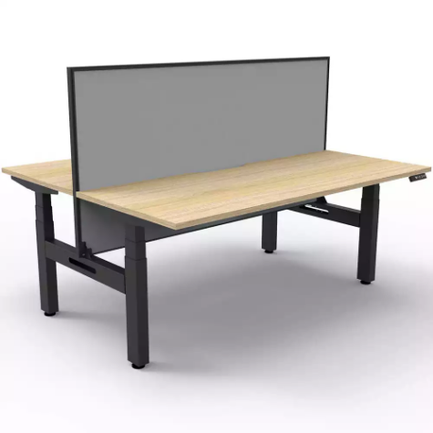 Picture of RAPIDLINE BOOST PLUS HEIGHT ADJUSTABLE DOUBLE SIDED WORKSTATION WITH SCREEN 1200 X 750MM NATURAL OAK TOP / BLACK FRAME / GREY SCREEN