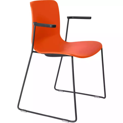 Picture of DAL ACTI CHAIR SLED BASE ARMS BLACK ARM-PADS AND BLACK POWDERCOAT FRAME ORANGE POLYPROP SHELL