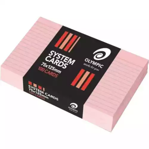 Picture of OLYMPIC RULED SYSTEM CARDS 100 X 150MM PINK PACK 100