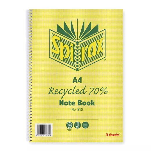 Picture of SPIRAX 811 NOTEBOOK 7MM RULED 100% RECYCLED CARDBOARD COVER SPIRAL BOUND A4 240 PAGE