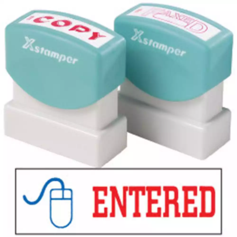 Picture of XSTAMPER CX-BN 2027 PRE-INKED MESSAGE STAMP ENTERED WITH ICON 42 X 13MM RED/BLUE