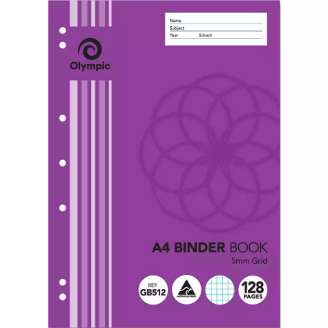 Picture of OLYMPIC GB512 BINDER BOOK 5MM GRID 128 PAGE 55GSM A4