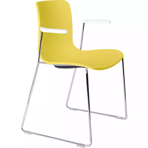 Picture of DAL ACTI CHAIR SLED BASE ARMS WHITE ARM-PADS AND CHROME FRAME YELLOW POLYPROP SHELL