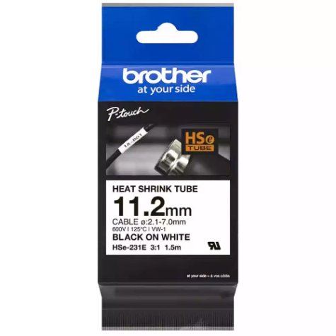 Picture of BROTHER HSE-231E HEAT SHRINK TUBE LABELLING TAPE 11.2MM BLACK ON WHITE