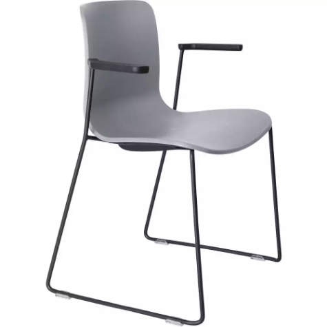 Picture of DAL ACTI CHAIR SLED BASE ARMS BLACK ARM-PADS AND BLACK POWDERCOAT FRAME LIGHT GREY POLYPROP SHELL