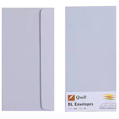 Picture of QUILL DL COLOURED ENVELOPES PLAINFACE STRIP SEAL 80GSM 110 X 220MM GREY PACK 25