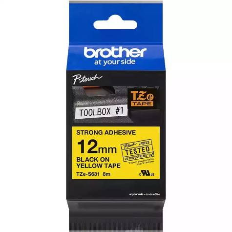 Picture of BROTHER TZE-S631 STRONG ADHESIVE LABELLING TAPE 12MM BLACK ON YELLOW