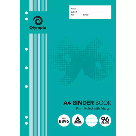 Picture of OLYMPIC B812 BINDER BOOK 8MM RULED 128 PAGE 55GSM A4