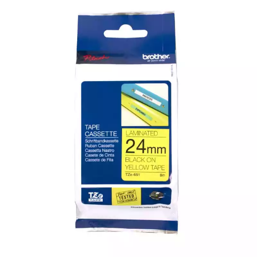 Picture of BROTHER TZE-651 LAMINATED LABELLING TAPE 24MM BLACK ON YELLOW