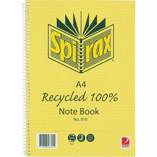 Picture of SPIRAX 810 NOTEBOOK 7MM RULED 100% RECYCLED CARDBOARD COVER SPIRAL BOUND A4 120 PAGE