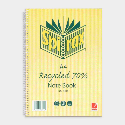 Picture of SPIRAX 810 NOTEBOOK 7MM RULED 100% RECYCLED CARDBOARD COVER SPIRAL BOUND A4 120 PAGE