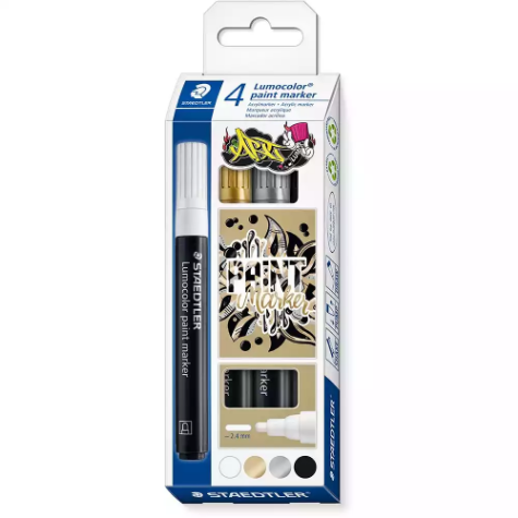 Picture of STAEDTLER 349 LUMOCOLOR PAINT MARKER BULLET 2.4MM METALLIC ASSORTED PACK 4