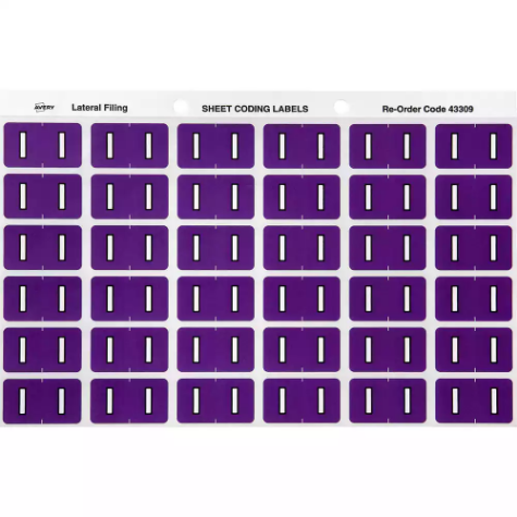 Picture of AVERY 43309 LATERAL FILE LABEL SIDE TAB COLOUR CODE I 25 X 38MM PURPLE PACK 180