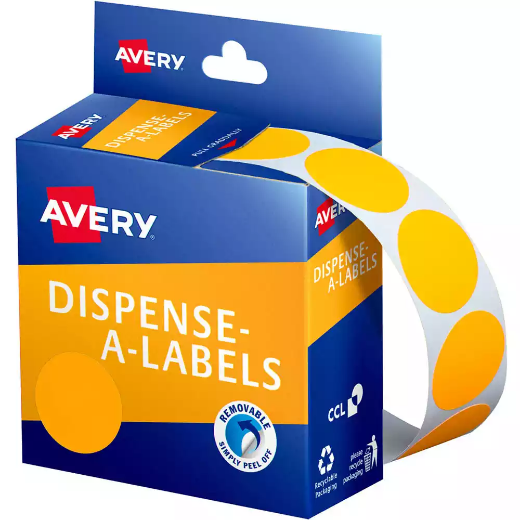 Picture of AVERY 937301 ROUND LABEL DISPENSER 24MM FLUORO ORANGE BOX 350